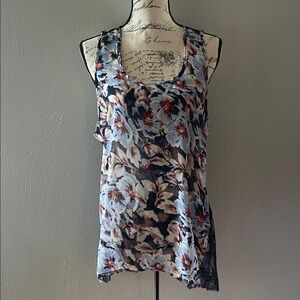 Democracy Navy Floral Lace Back Tank Top Women’s Large Boho Festival Layering